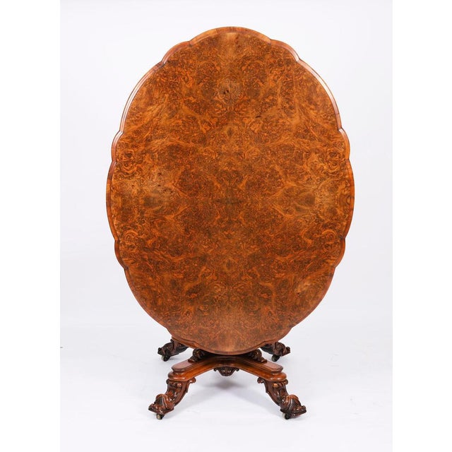 Antique Oval Tilt Top Loo Dining Table in Burr Walnut, 1800s For Sale - Image 6 of 18
