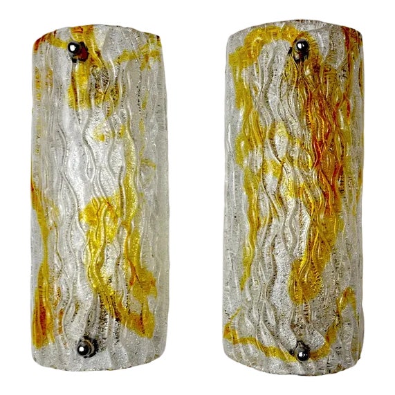 Wall Lamps in Orange Murano Blown Glass from Mazzega, Italy, 1960s, Set of 2 For Sale