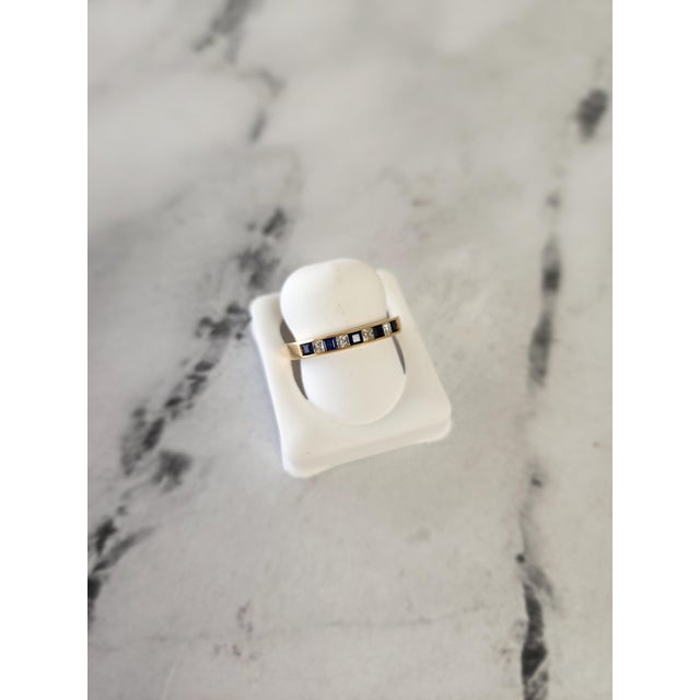 Half Carat Diamond Sapphire Wedding Band 14k Yellow Gold, Size 10 For Sale - Image 4 of 5