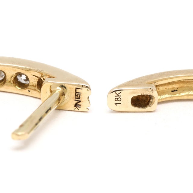 Modern 0.28ctw Diamond Huggie Hoops, 18k Yellow Gold, Length .5 In. For Sale - Image 3 of 3