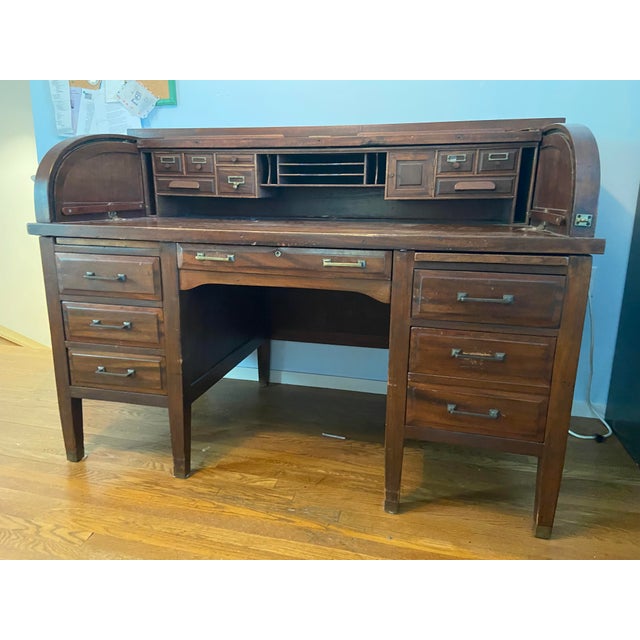 1940s Vintage Mid Century Modern Mahogany RollTop Desk Chairish