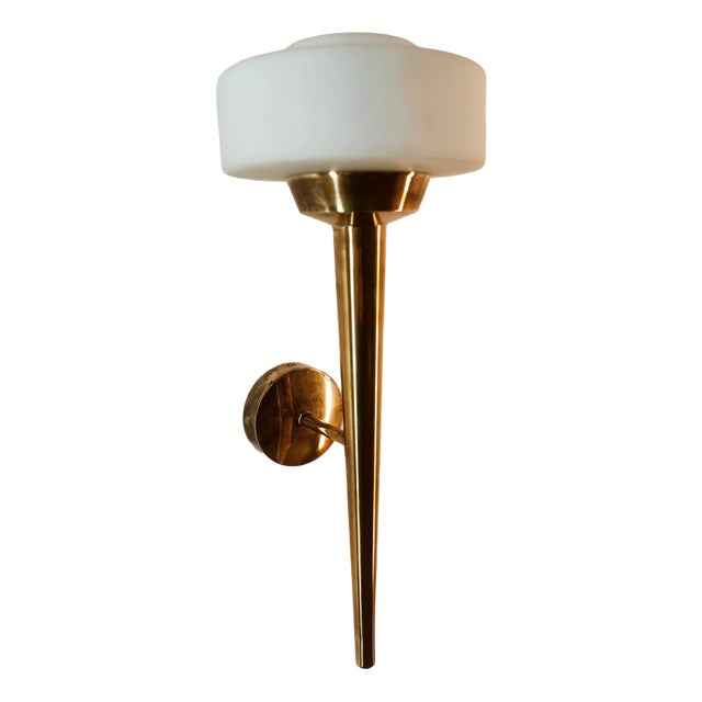 Space Age Wall Light in Brass and Glass For Sale