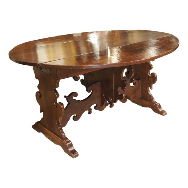 Antique Walnut Drop Leaf Table From Tuscany, Italy, Early 19th Century For Sale