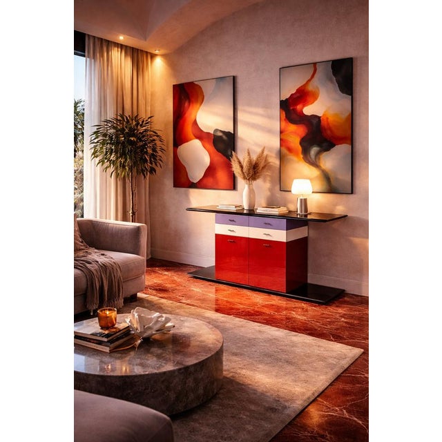 Kinu sideboard by Arflex, designed by Motomi Kawakami around 1980, here presented in the smaller version. This model...