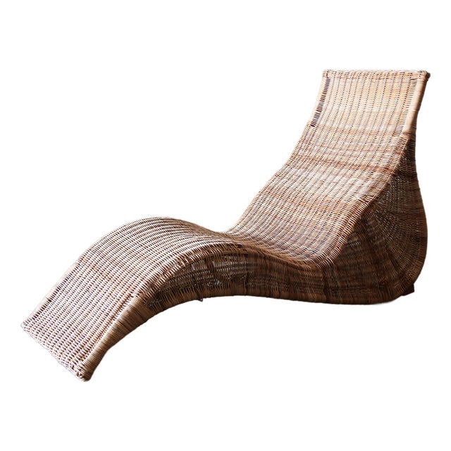 Karl Malmvall for Ikea "Karlskorna" Woven Rattan Chaise Lounge Chair C. 1990s For Sale