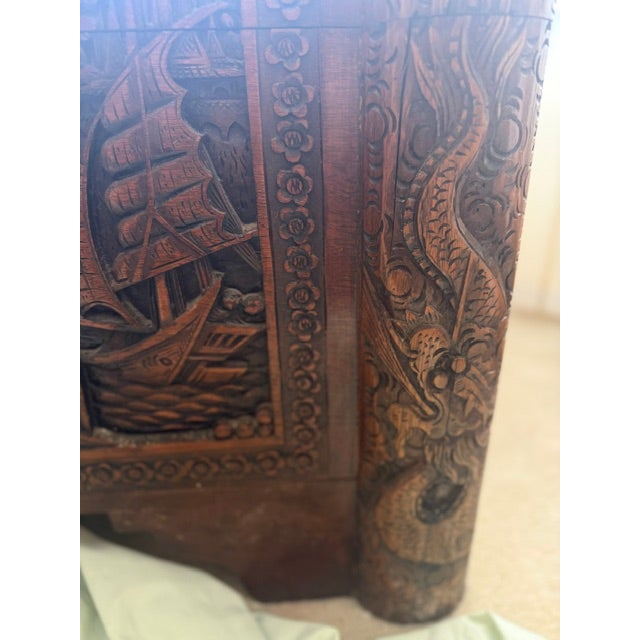 Early 20th Century Chinese Camphor Carved Wood Chest For Sale - Image 4 of 17