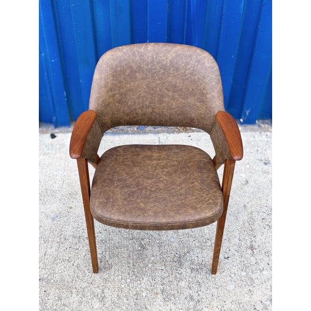 1960s 1960s Danish Modern Teak Armchair in Leather For Sale - Image 5 of 10