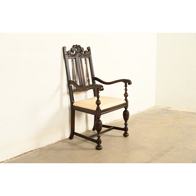 Berkey & Gay Antique English Jacobean Carved Walnut Dining Chairs, Set of Six For Sale In South Bend - Image 6 of 14