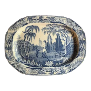 Large Antique 19th Century Davenport Blue & White Porcelain Platter With Chinoiserie Decoration