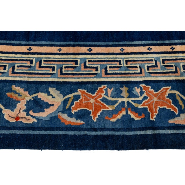 Antique Chinese Wool Rug – Blue Field, Floral Medallion, Early 20th Century For Sale - Image 10 of 11