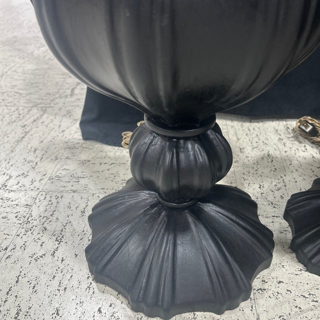 Late 20th Century Vintage Ebonized Wood Carved Lamps - a Pair For Sale - Image 5 of 7