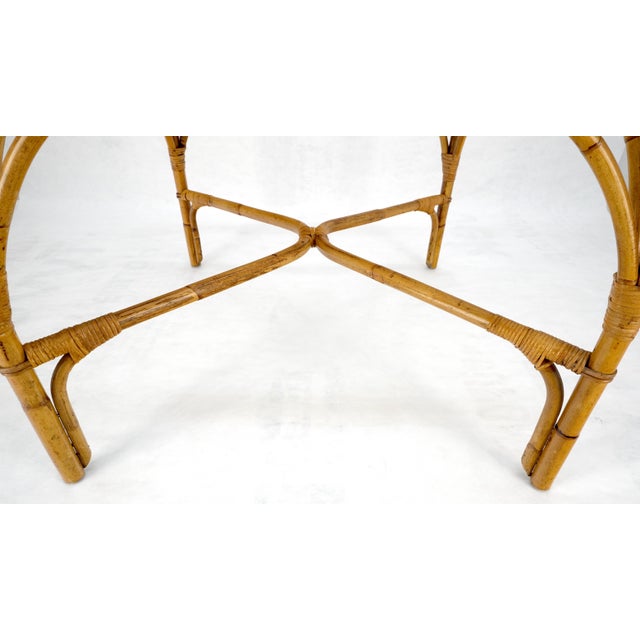 Wood Glass Top 34" Square Mid Century Modern Burnt Bamboo Game Dinette Table MINT For Sale - Image 7 of 17