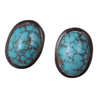 Vintage High Grade turquoise Native American Sterling cufflinks, 2 pieces For Sale