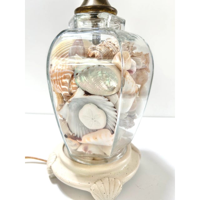 Wood 1980s Coastal Glass Table Lamp Filled With Natural Seashells For Sale - Image 7 of 10