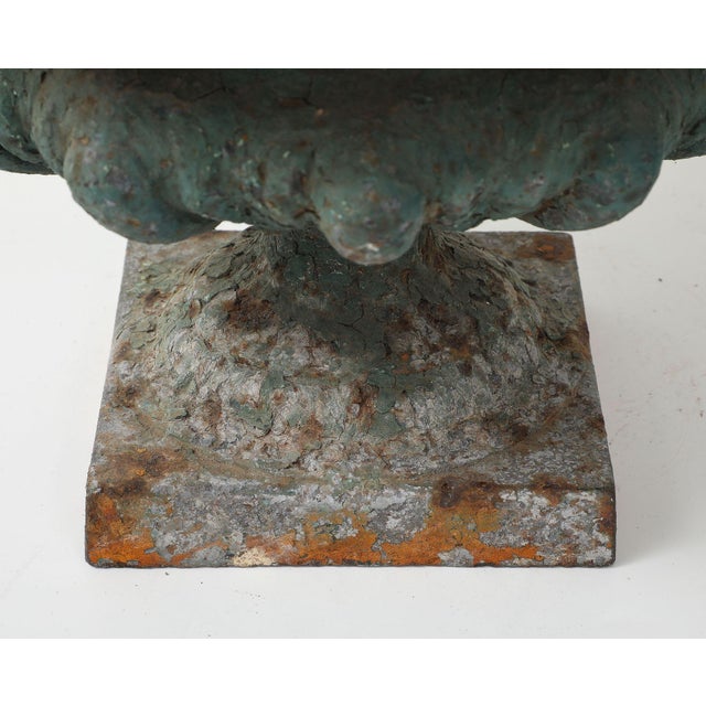 Pair Green Cast Iron Urns, France Early 20th C. For Sale - Image 9 of 11