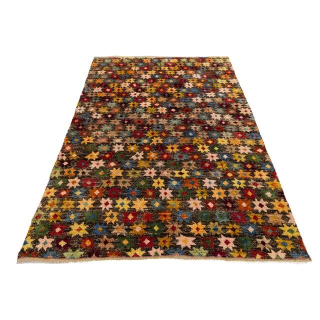 6x8 Hand-Knotted Baluch Style Wool Rug Vibrant Colorful Star Pattern For Sale - Image 9 of 11