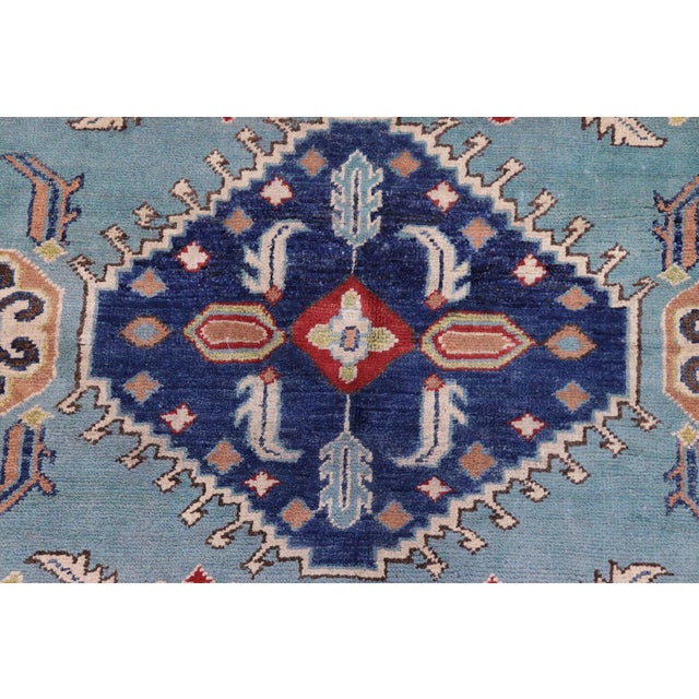 1990s Boho Chic Kazak Blue/Beige Wool Rug - 5'8''x8'0'' For Sale - Image 5 of 10
