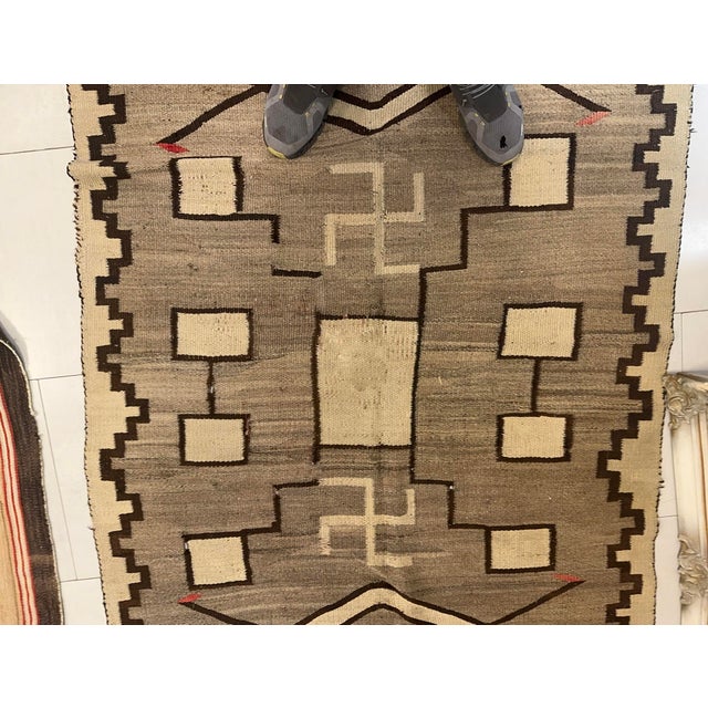 Beige 1900s, Handmade Antique Native-American Navajo Rug 4' X 5.10' For Sale - Image 8 of 9