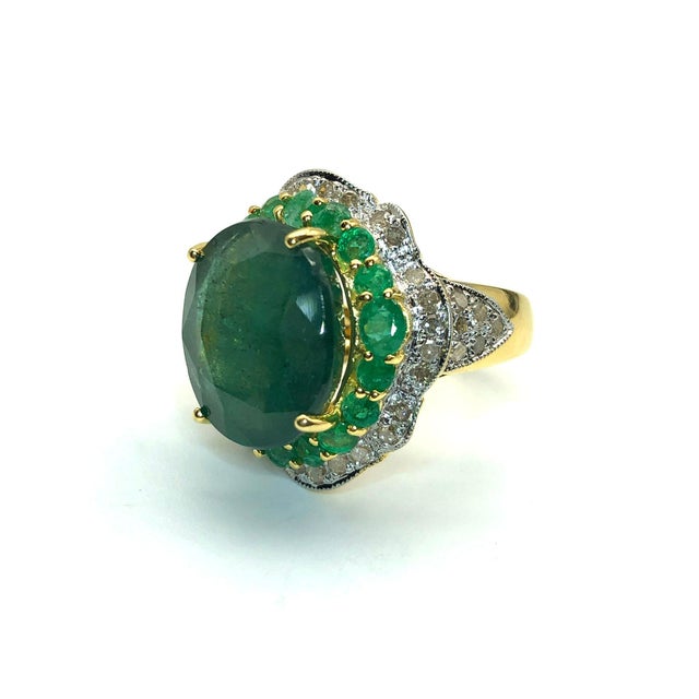 Late 20th Century Bochic “Capri” Vintage Natural Diamond & Emerald Ring Set in 18K Gold & Silver For Sale - Image 5 of 11