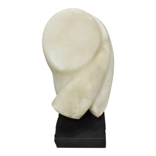 Vintage Modernist Abstract Carved Alabaster Marble Female Bust Figure Sculpture For Sale