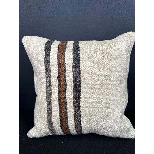Turkish Hemp Pillow Cushion Natural Beige Black Pillow Cushion Cover 20x20 For Sale - Image 4 of 4