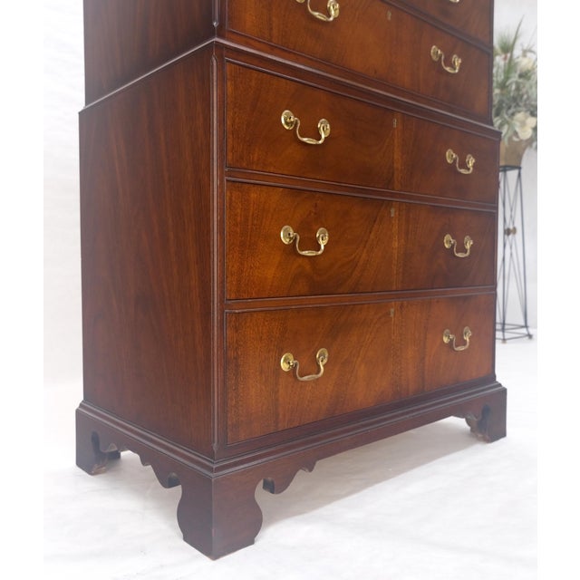 Brown Hickory Chair 11 Drawers Flame Mahogany Drop Brass Pulls High Boy Chest Dresser For Sale - Image 8 of 10