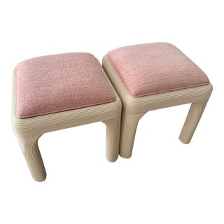 Newly Upholstered Postmodern Pencil Reed Stools- a Pair For Sale