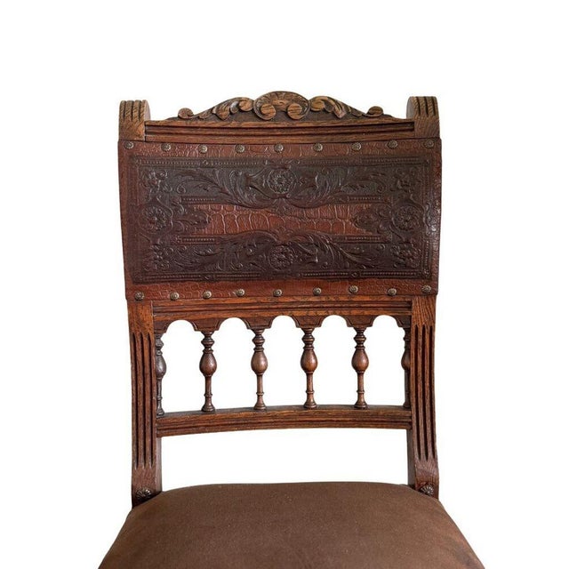 Coffee Antique 19th Century French Henry II Style Walnut Dining/Side/Accent Chairs With Suede Upholstery - Set of 2 For Sale - Image 8 of 11