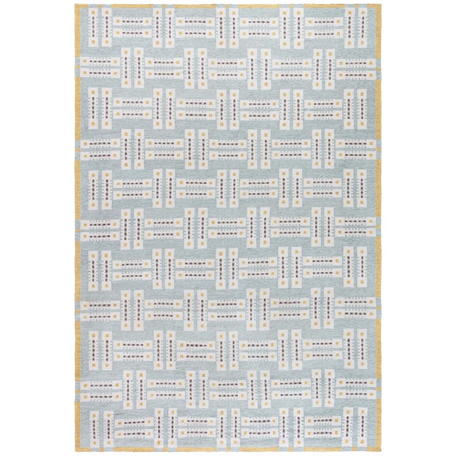 Modern Scandinavian Geometric Cream Flatweave Rug "Jetty" by Doris Leslie Blau For Sale