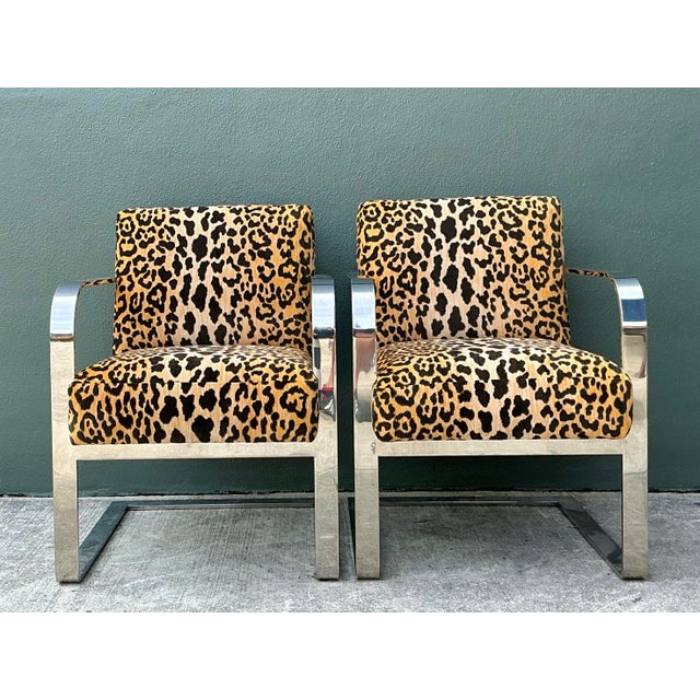 Late 20th Century Vintage Ralph Lauren Leopard Velvet Chrome Chair - A Pair For Sale - Image 5 of 12