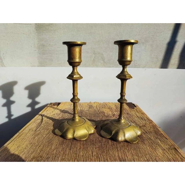 Antique Art Nouveau Brass Candleholders, Set of 2 For Sale - Image 6 of 6