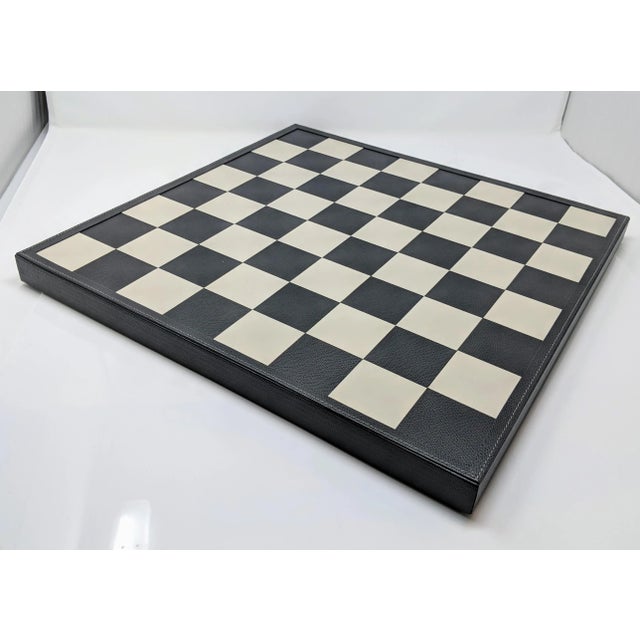 Black Regency Italian Renzo Romagnoli Leather and Chrome Black and Cream Chess Set For Sale - Image 8 of 12