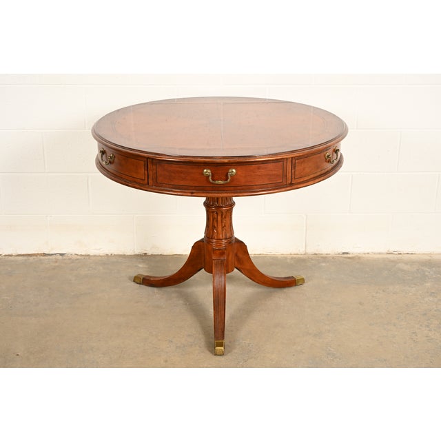 Hekman Georgian Banded Cherry Wood Pedestal Drum Side Table or Tea Table, Circa 1980s For Sale - Image 15 of 15