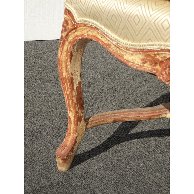 Vintage French Provincial Silk Bergere Chair W Red & Gold Crackle Finish For Sale - Image 11 of 12