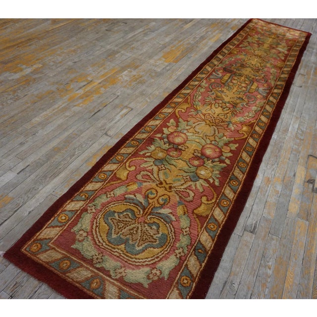 1930s Spanish Carpet ( 2'10'' x 13' - 85 x 395 ) Antique Spanish – Cuenca Carpet Spanish Allover Floral Knotted Rug, Circa...