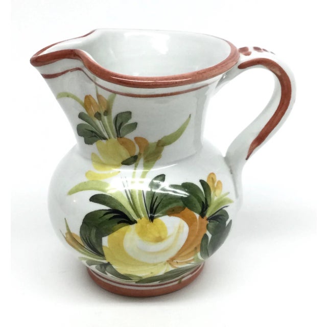 Off-white Italian Ceramic Flower Hand Painted Small Pitcher For Sale - Image 8 of 8