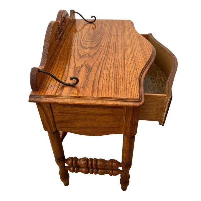 Wood Vintage Pulaski Keepsake Side Table Nightstand Single Dovetail Drawer Solid Oak For Sale - Image 7 of 12