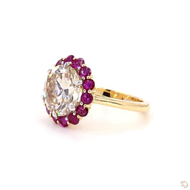Modern 5.28 Carat Old European Cut Diamond Ruby Gold Ring, Size 6.5 For Sale - Image 3 of 9
