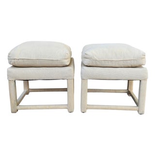 1970s Square Pillow Top Ottomans Attributed to Milo Baughman- A Pair For Sale