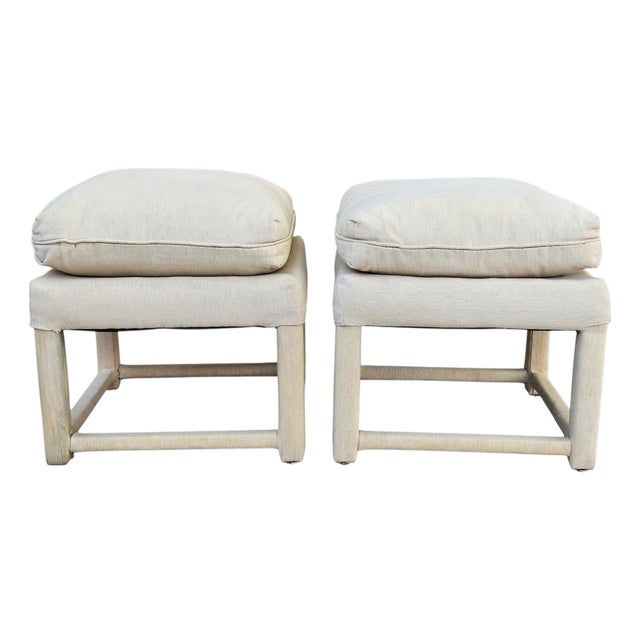 1970s Square Pillow Top Ottomans Attributed to Milo Baughman- A Pair For Sale