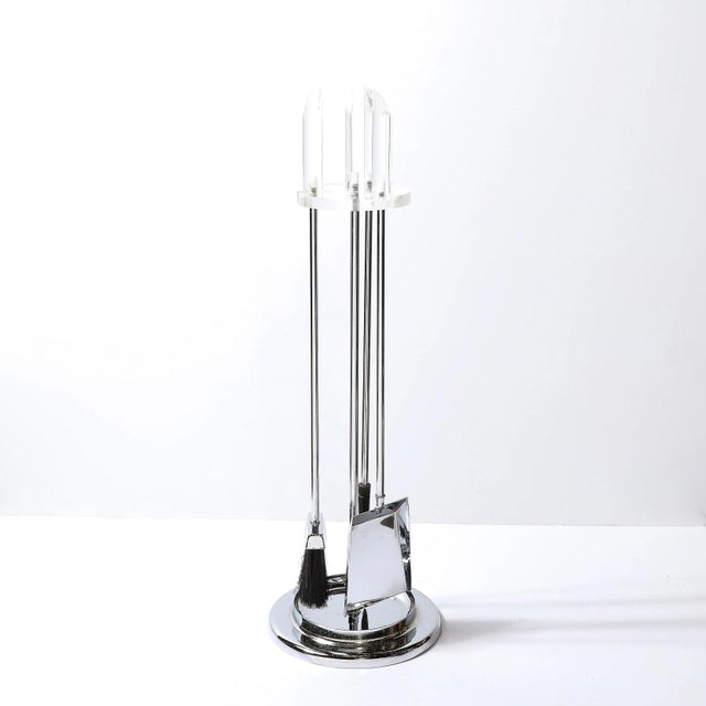 1970s Mid-Century Modernist Fire Tool Set in Lucite and Chrome For Sale - Image 5 of 12