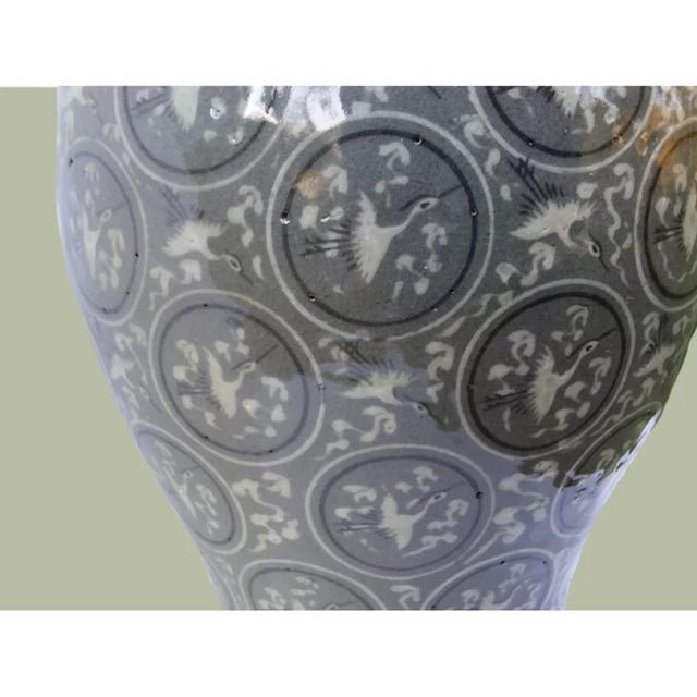 Early 20th Century Vintage Large Korean Flying Cranes & Clouds Koryo Craquellure Celadon Vase For Sale - Image 5 of 7