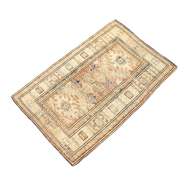 Ivory 2'x3' Antique-Style Geometric Caucasian Rug, Pink & Ivory Ariana Hazara For Sale - Image 8 of 8