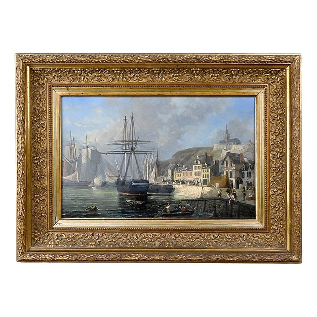 Jules d'Evry, Quay in Light, Oil on Panel, Mid-19th Century For Sale