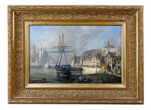 Jules d'Evry, Quay in Light, Oil on Panel, Mid-19th Century