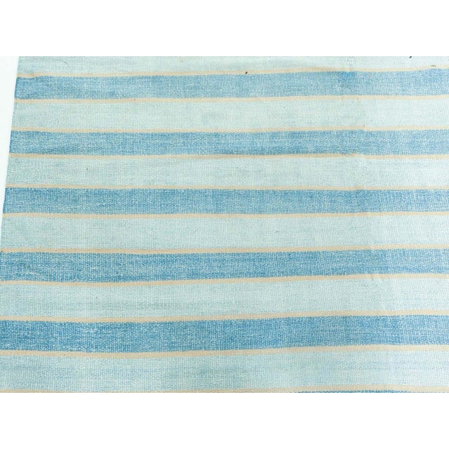 Doris Leslie Blau Vintage Indian Dhurrie Striped Blue Rug For Sale - Image 4 of 9