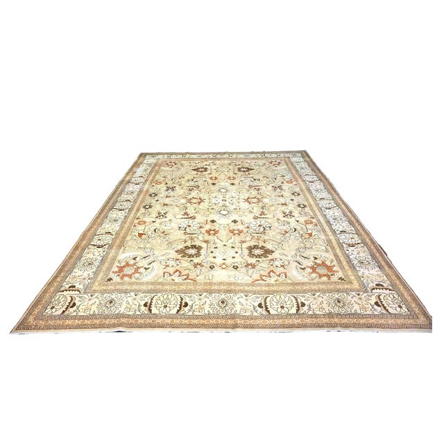 Condition: Antique Circa: 1910s Origin: Persia Design: Tabriz Actual Size: 10.2 X 12.9 Thickness: 1/4" Color: Tan, Ivory,...