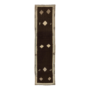 Modern Hand-Knotted Gabbeh Wool Runner – Tribal Geometric Design – Earthy Brown