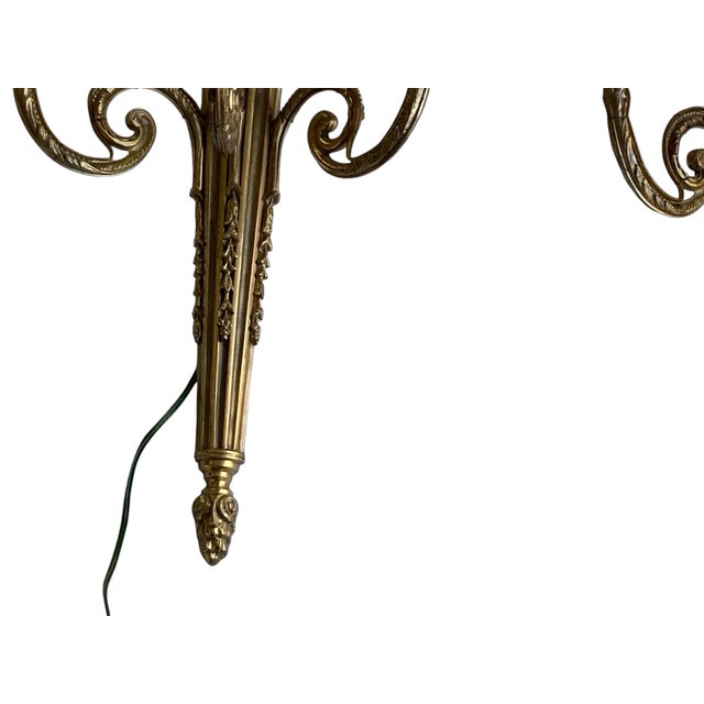 Pair of Antique Louis XVI Style Gilt Bronze 3-Light Sconces France 1920s-1930s For Sale In Palm Springs - Image 6 of 7
