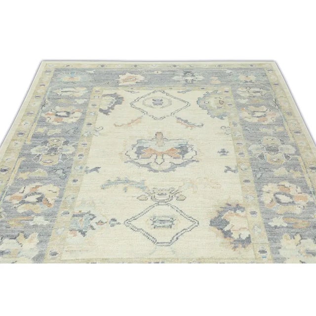 Turkish Oushak Rug Modern Gray, Multicolor, Handwoven Rug 5'1" X 6'1" For Sale - Image 4 of 7